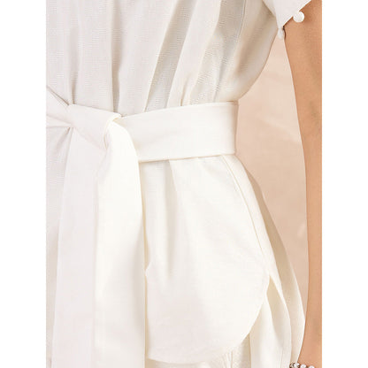 First Resort by Ramola Bachchan White Herringbone Self Design Co-Ord (Set of 3)