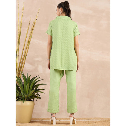 First Resort by Ramola Bachchan Pastel Green Herringbone Self Design Co-Ord (Set of 3)
