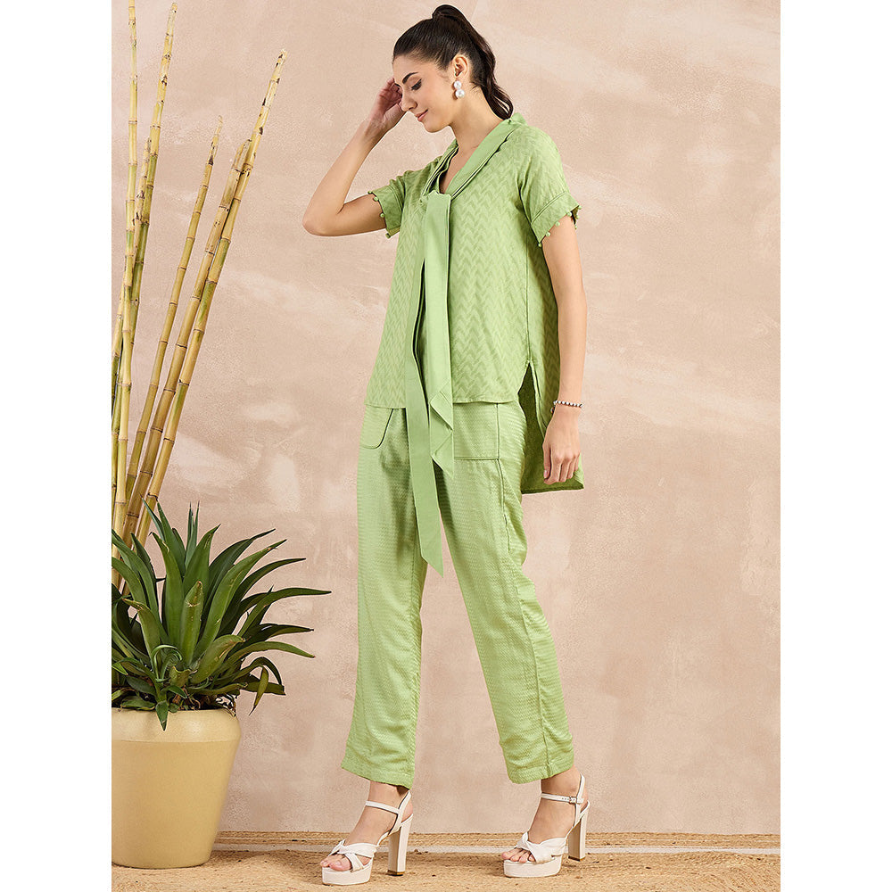 First Resort by Ramola Bachchan Pastel Green Herringbone Self Design Co-Ord (Set of 3)