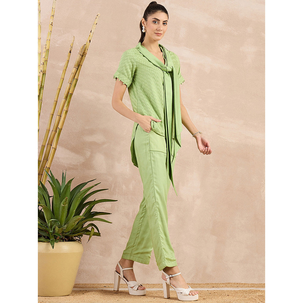 First Resort by Ramola Bachchan Pastel Green Herringbone Self Design Co-Ord (Set of 3)
