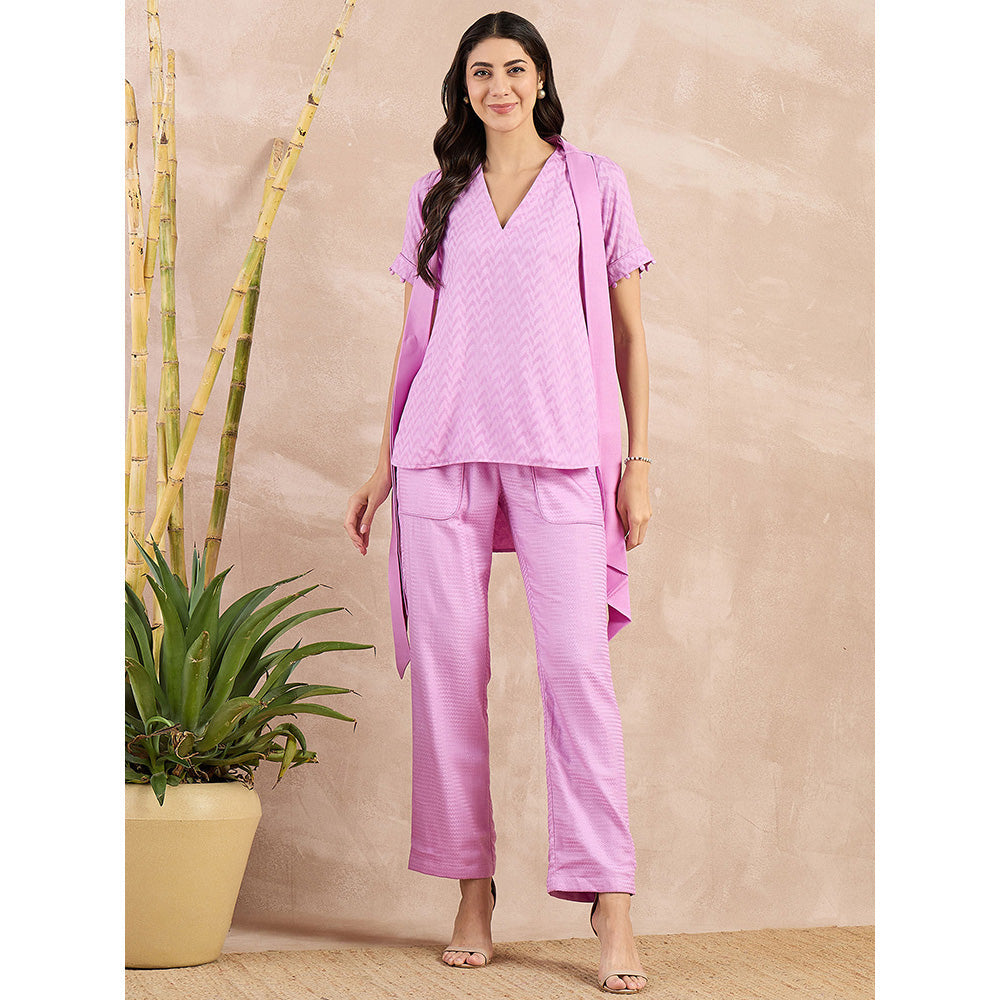 First Resort by Ramola Bachchan Purple Herringbone Self Design Co-Ord (Set of 3)