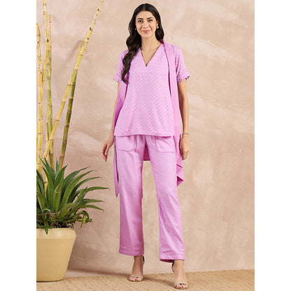 First Resort by Ramola Bachchan Purple Herringbone Self Design Co-Ord (Set of 3)