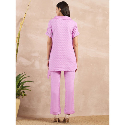 First Resort by Ramola Bachchan Purple Herringbone Self Design Co-Ord (Set of 3)