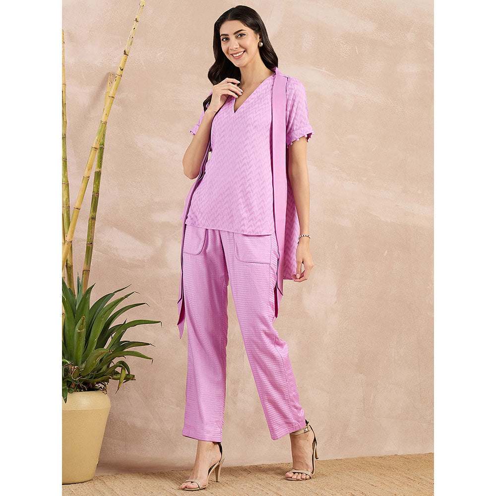 First Resort by Ramola Bachchan Purple Herringbone Self Design Co-Ord (Set of 3)
