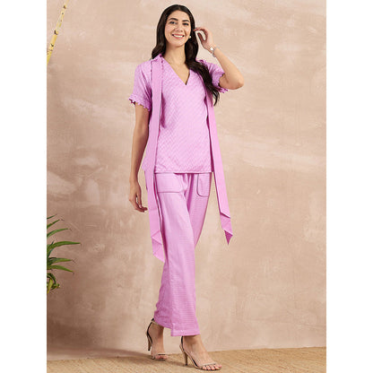 First Resort by Ramola Bachchan Purple Herringbone Self Design Co-Ord (Set of 3)