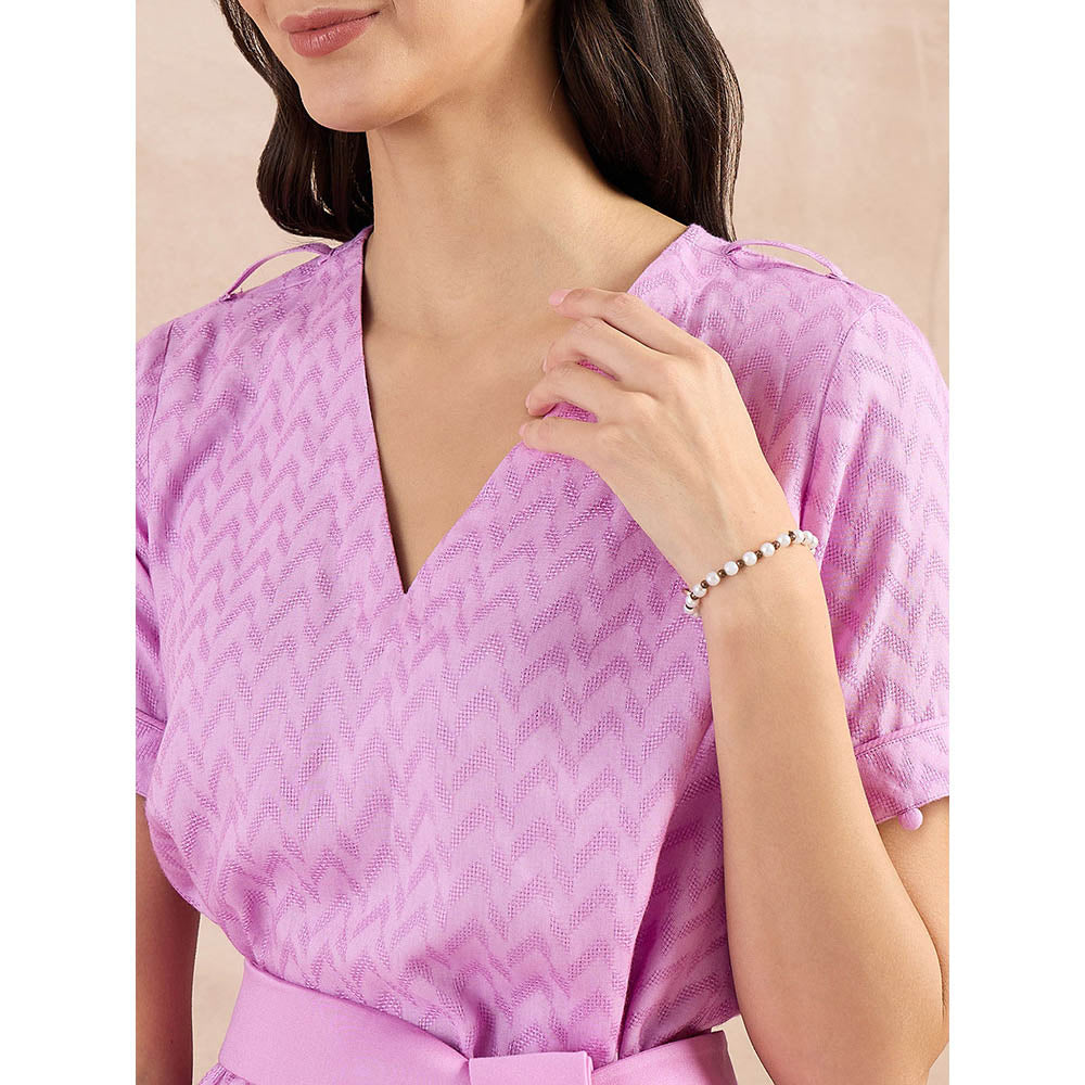First Resort by Ramola Bachchan Purple Herringbone Self Design Co-Ord (Set of 3)