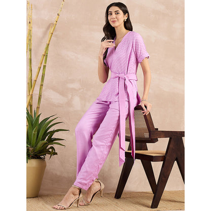 First Resort by Ramola Bachchan Purple Herringbone Self Design Co-Ord (Set of 3)