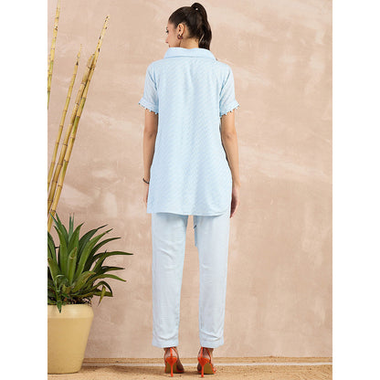 First Resort by Ramola Bachchan Sky Blue Herringbone Self Design Co-Ord (Set of 3)