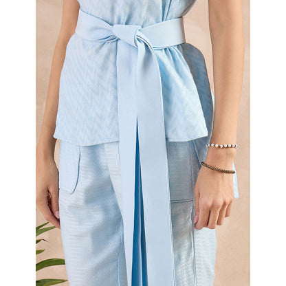 First Resort by Ramola Bachchan Sky Blue Herringbone Self Design Co-Ord (Set of 3)