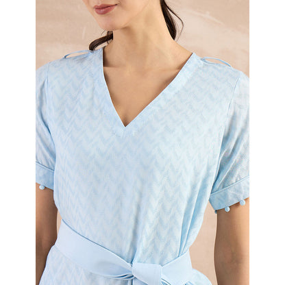 First Resort by Ramola Bachchan Sky Blue Herringbone Self Design Co-Ord (Set of 3)