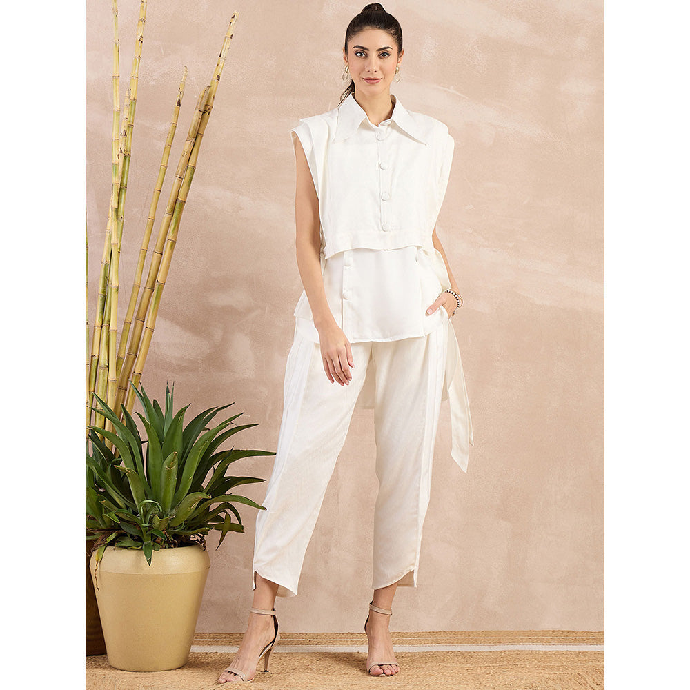 First Resort by Ramola Bachchan White High-Low Sleeveless Co-Ord (Set of 3)