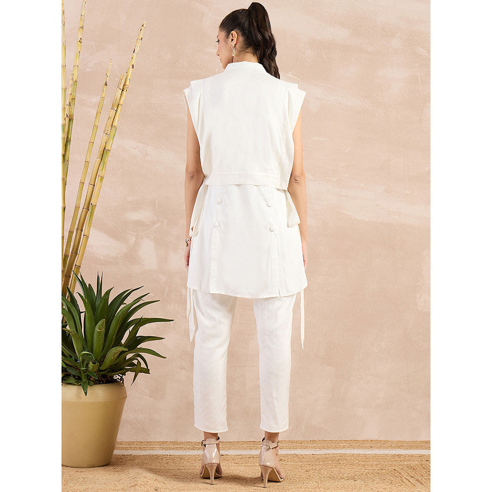 First Resort by Ramola Bachchan White High-Low Sleeveless Co-Ord (Set of 3)