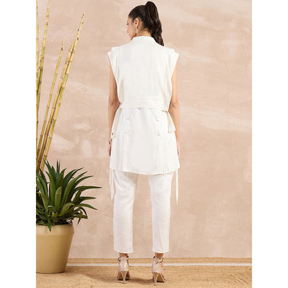 First Resort by Ramola Bachchan White High-Low Sleeveless Co-Ord (Set of 3)