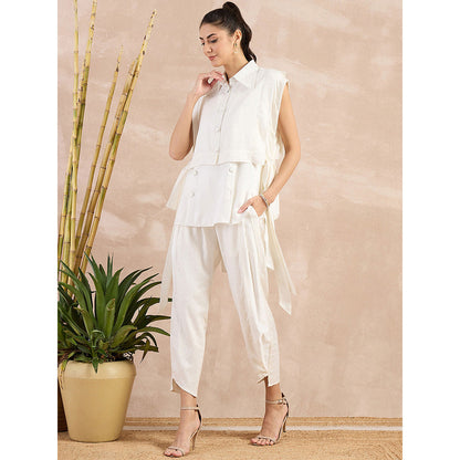 First Resort by Ramola Bachchan White High-Low Sleeveless Co-Ord (Set of 3)