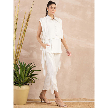 First Resort by Ramola Bachchan White High-Low Sleeveless Co-Ord (Set of 3)