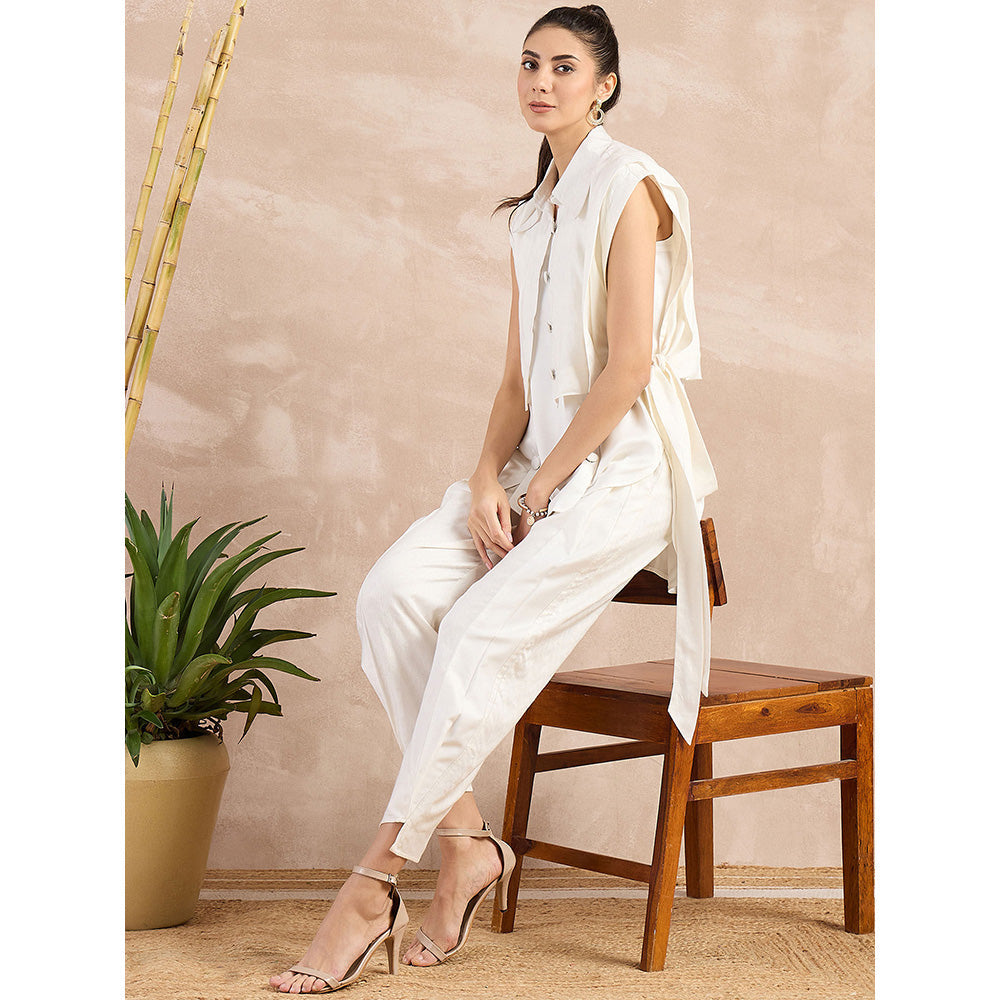 First Resort by Ramola Bachchan White High-Low Sleeveless Co-Ord (Set of 3)