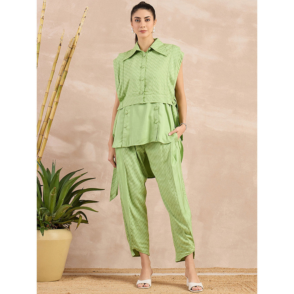 First Resort by Ramola Bachchan Pastel Green High-Low Sleeveless Co-Ord (Set of 3)