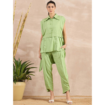 First Resort by Ramola Bachchan Pastel Green High-Low Sleeveless Co-Ord (Set of 3)
