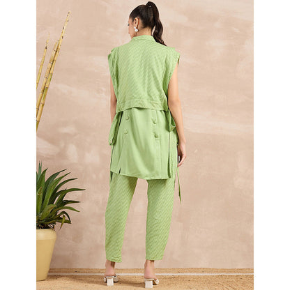 First Resort by Ramola Bachchan Pastel Green High-Low Sleeveless Co-Ord (Set of 3)