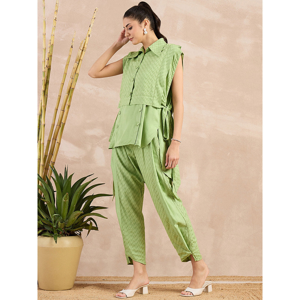 First Resort by Ramola Bachchan Pastel Green High-Low Sleeveless Co-Ord (Set of 3)