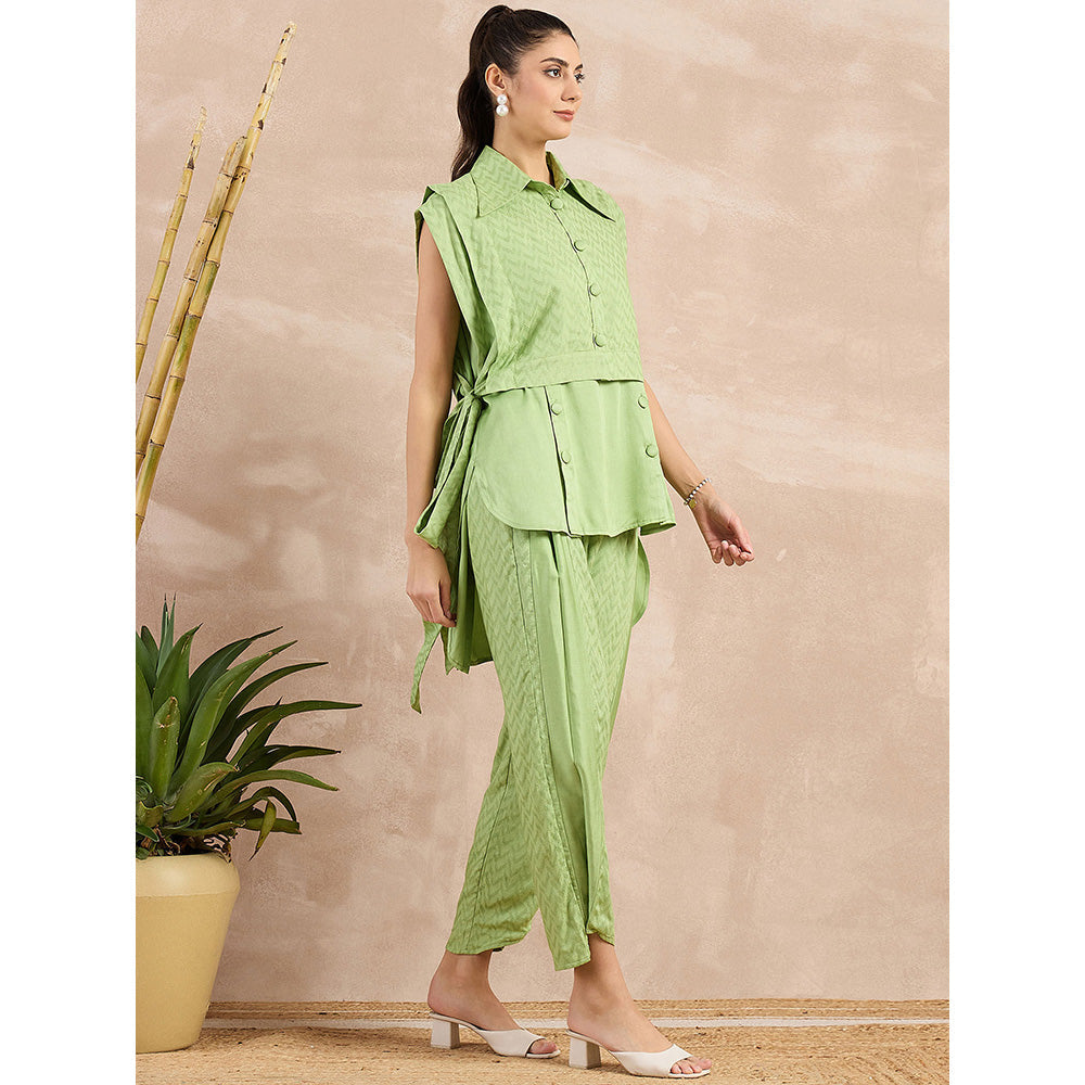 First Resort by Ramola Bachchan Pastel Green High-Low Sleeveless Co-Ord (Set of 3)