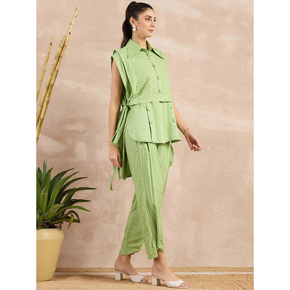 First Resort by Ramola Bachchan Pastel Green High-Low Sleeveless Co-Ord (Set of 3)