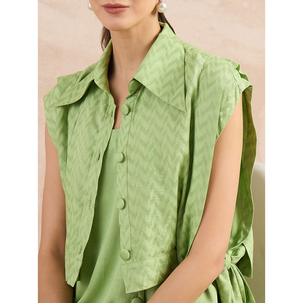 First Resort by Ramola Bachchan Pastel Green High-Low Sleeveless Co-Ord (Set of 3)