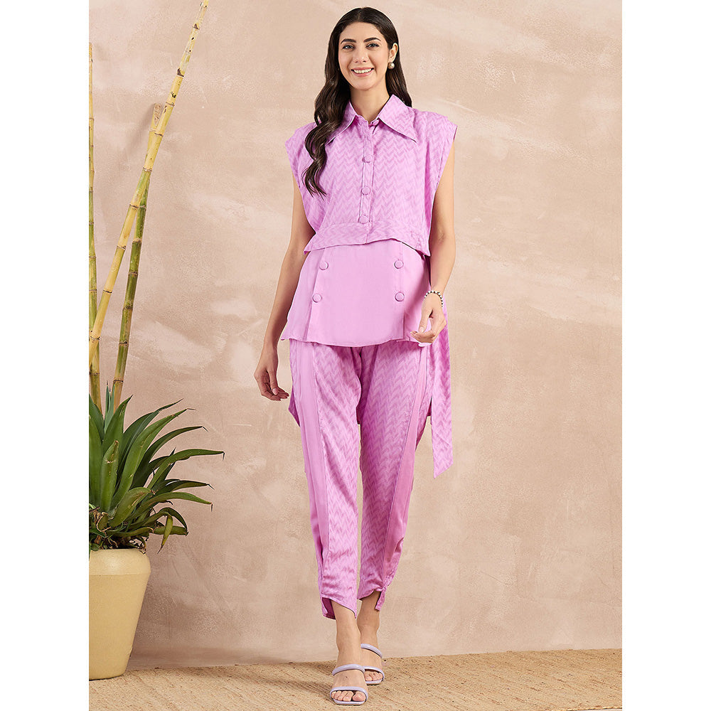 First Resort by Ramola Bachchan Purple High-Low Sleeveless Co-Ord (Set of 3)