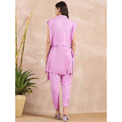 First Resort by Ramola Bachchan Purple High-Low Sleeveless Co-Ord (Set of 3)