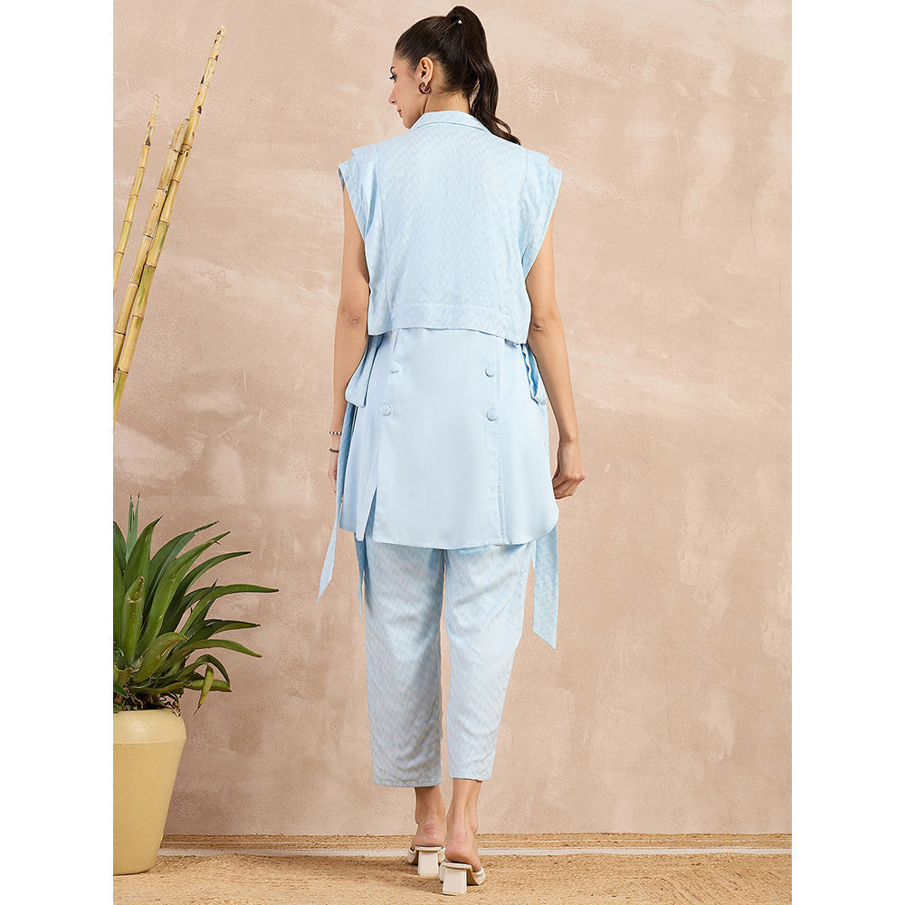 First Resort by Ramola Bachchan Sky Blue High-Low Sleeveless Co-Ord (Set of 3)