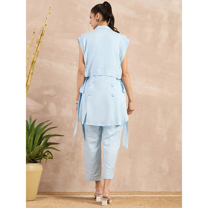 First Resort by Ramola Bachchan Sky Blue High-Low Sleeveless Co-Ord (Set of 3)