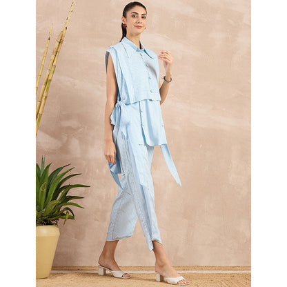 First Resort by Ramola Bachchan Sky Blue High-Low Sleeveless Co-Ord (Set of 3)