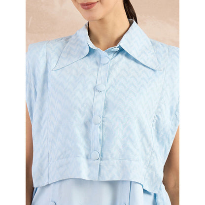 First Resort by Ramola Bachchan Sky Blue High-Low Sleeveless Co-Ord (Set of 3)