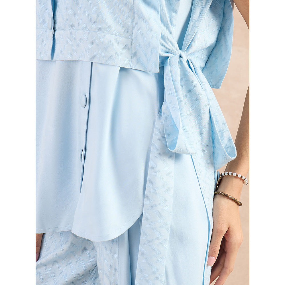 First Resort by Ramola Bachchan Sky Blue High-Low Sleeveless Co-Ord (Set of 3)