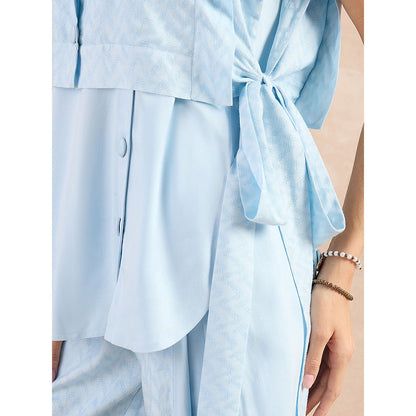 First Resort by Ramola Bachchan Sky Blue High-Low Sleeveless Co-Ord (Set of 3)