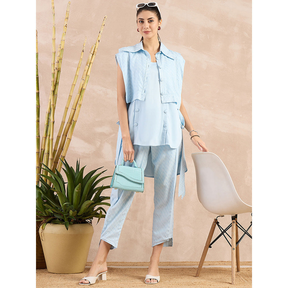 First Resort by Ramola Bachchan Sky Blue High-Low Sleeveless Co-Ord (Set of 3)