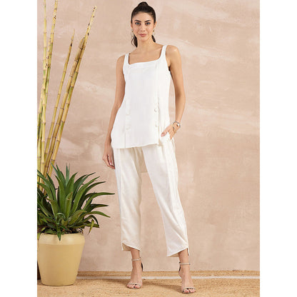 First Resort by Ramola Bachchan White High-Low Sleeveless Top with Pant (Set of 2)
