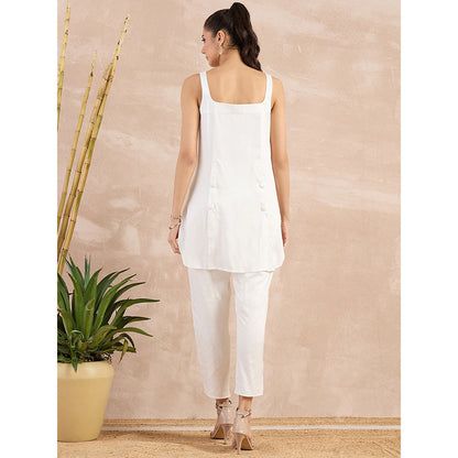 First Resort by Ramola Bachchan White High-Low Sleeveless Top with Pant (Set of 2)