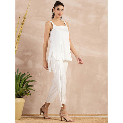 First Resort by Ramola Bachchan White High-Low Sleeveless Top with Pant (Set of 2)