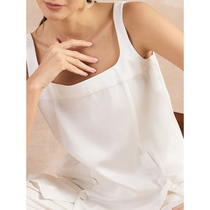 First Resort by Ramola Bachchan White High-Low Sleeveless Top with Pant (Set of 2)