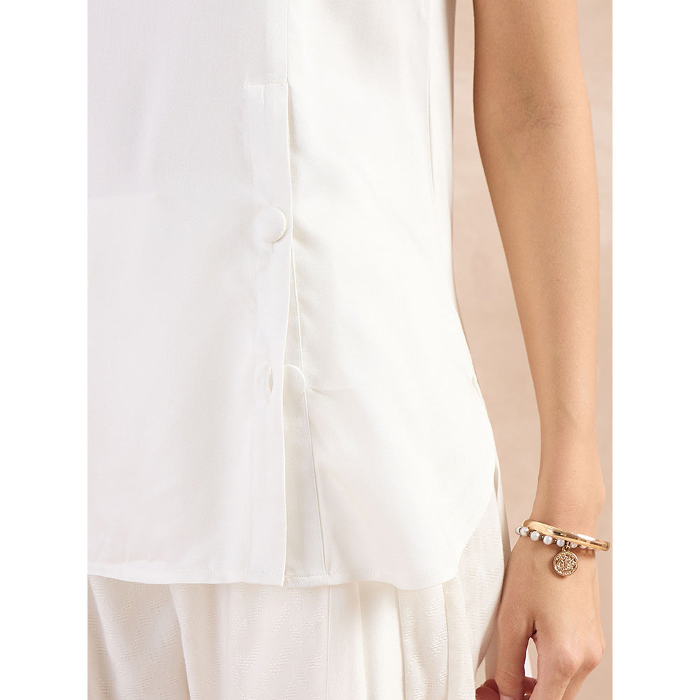 First Resort by Ramola Bachchan White High-Low Sleeveless Top with Pant (Set of 2)