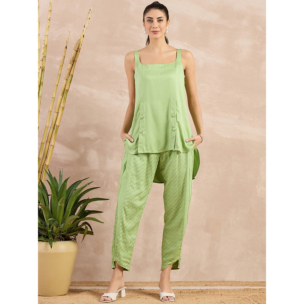 First Resort by Ramola Bachchan Pastel Green High-Low Sleeveless Top with Pant (Set of 2)