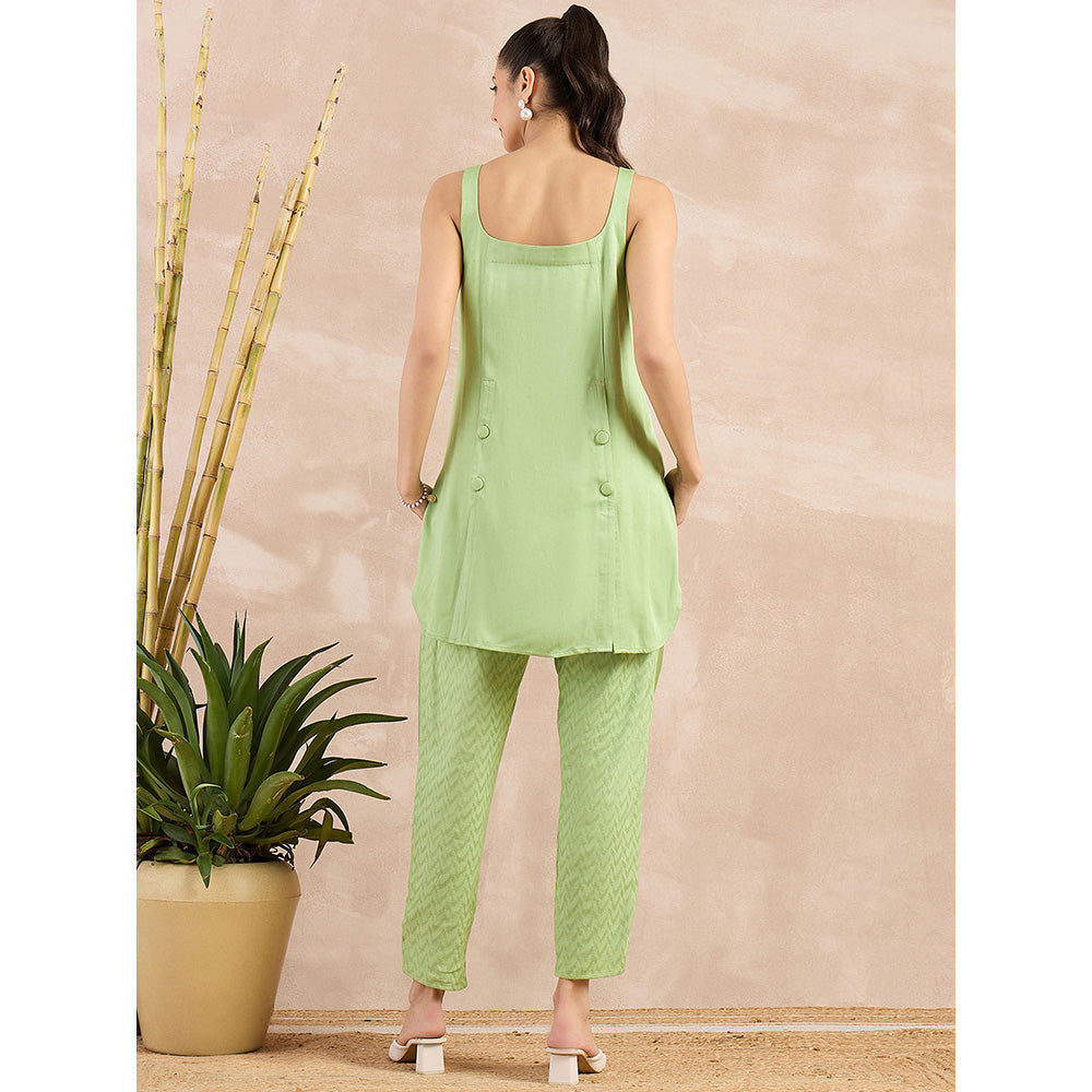 First Resort by Ramola Bachchan Pastel Green High-Low Sleeveless Top with Pant (Set of 2)