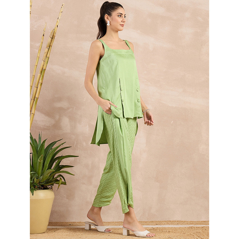 First Resort by Ramola Bachchan Pastel Green High-Low Sleeveless Top with Pant (Set of 2)