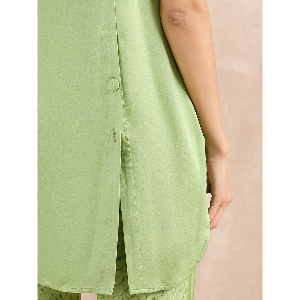 First Resort by Ramola Bachchan Pastel Green High-Low Sleeveless Top with Pant (Set of 2)