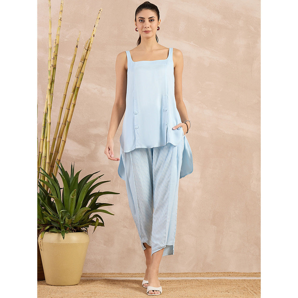 First Resort by Ramola Bachchan Sky Blue High-Low Sleeveless Top with Pant (Set of 2)