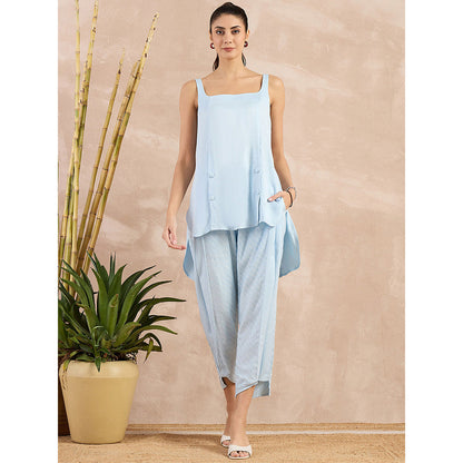 First Resort by Ramola Bachchan Sky Blue High-Low Sleeveless Top with Pant (Set of 2)
