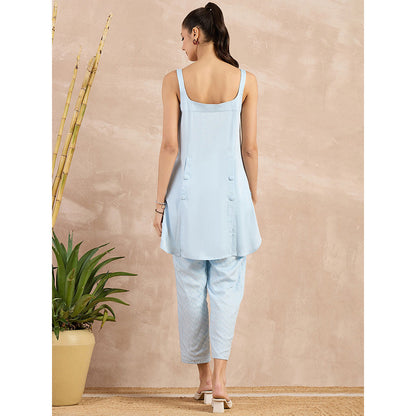 First Resort by Ramola Bachchan Sky Blue High-Low Sleeveless Top with Pant (Set of 2)