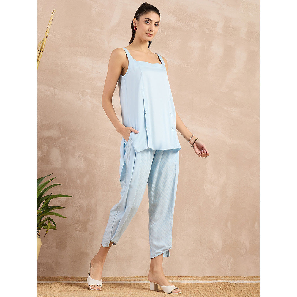 First Resort by Ramola Bachchan Sky Blue High-Low Sleeveless Top with Pant (Set of 2)