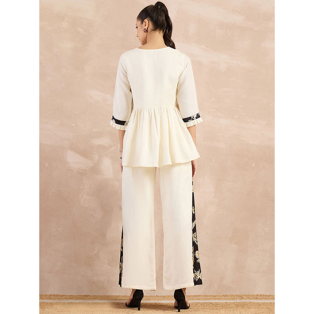 First Resort by Ramola Bachchan Beige And Black Baroque Printed Linen Co-Ord (Set of 2)